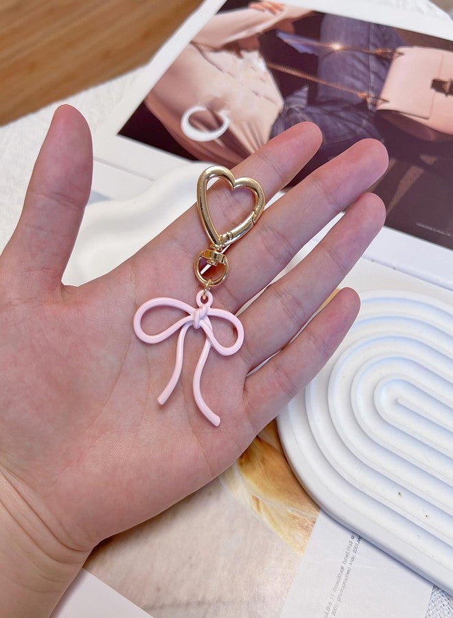 LAEKOU Cute Bow Keychain Bag Charms, Aesthetic Heart Key Chain Accessories for Women Car Keys Girly Purse Handbag - Image 5